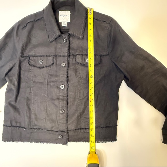 Tommy Bahama Two Palms Raw Edge Linen Women's black Denim Jacket Large Excellent - Picture 7 of 9